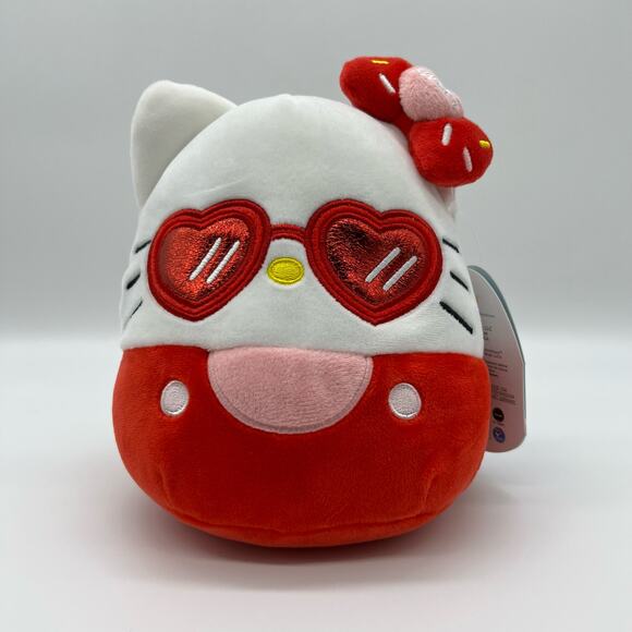 Sanrio Hello Kitty Squishmallow Red Outfit with Heart sunglasses NWT 6.5" - Picture 1 of 5
